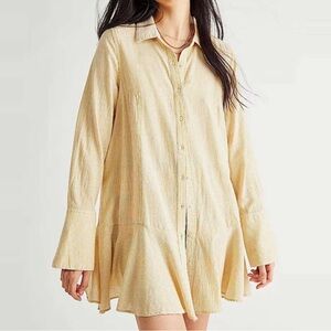 Free People Yellow Striped Shirtdress Size Medium